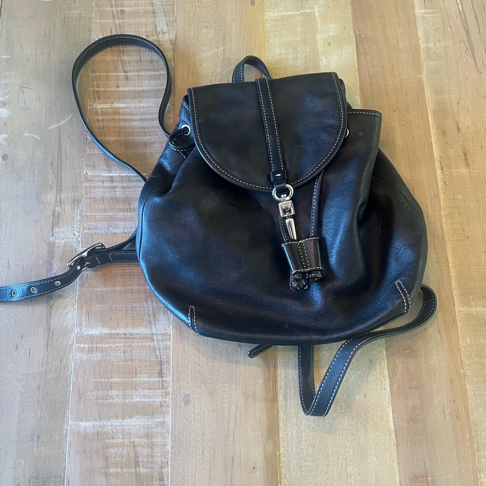 Coach Black Leather Drawstring Backpack